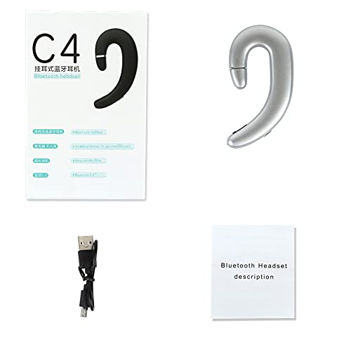 Ear Hook BT Wireless Headphone,Non Ear Plug Headset with Microphone,Single Ear Noise Cancelling Earphones Painless Wearing for Android Smartphones,iPhone14 13 12 11 X 8(Silver) - color: Silver