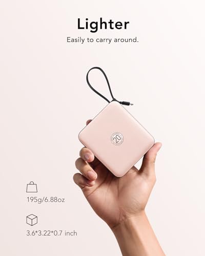 VRURC Portable Charger for iPhone Built-in Cables, Fast Charging Power Bank - color: Pink