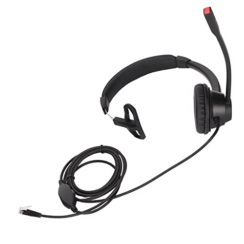 Monaural Customer Service Headset, RJ9 Single Sided Ear Headphone with Noise Cancelling Mic, Volume Adjustable Business Communication Headset for Call Centers and Office