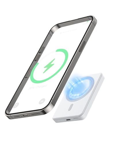 5000mAh Magnetic Portable Charger, Ultra Slim Magnetic Power Bank with USB-C Cable Compatible with iPhone 17/16/15/14/13/12 Series - color: White