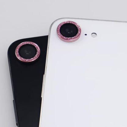 BONVAN for iPhone 15/15 Plus Camera Lens Protector Bling Glitter Metal Crystal Tempered Glass Screen Accessories Sparkly Lens Cover, also Compatible with iPhone 16e (2PCS) (Pink) - color: Pink