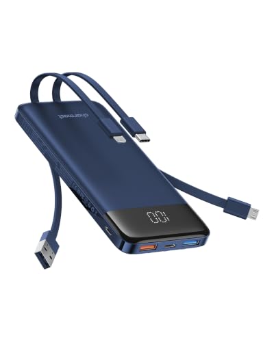 charmast Portable Charger Built-in Cables, 10000mAh Slim Power Bank Pocket - color: Navy