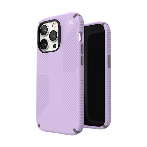 Speck iPhone 14 Pro Case - Drop Protection, Scratch Resistant, Dual Layer Slim Phone Case for 6.1 Inch iPhones 14 Pro - Built for MagSafe - Presidio2 Grip - Spring Purple/Cloudy Grey/White