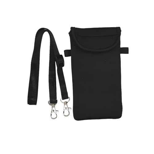 Universal Neoprene Phone Pouch Cell Case Sleeve with Neck Strap Lanyard Holder for Cellphone, Around Neck Carrying Case for Seniors with the Belt Clip Loop and Secure Fit Black