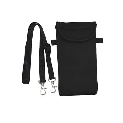 Universal Neoprene Phone Pouch Cell Case Sleeve with Neck Strap Lanyard Holder for Cellphone, Around Neck Carrying Case for Seniors with the Belt Clip Loop and Secure Fit Black