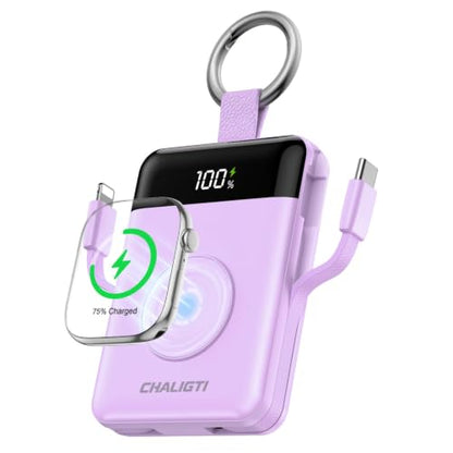 10000mAh Portable Charger,22.5W Power Bank&iWatch Charger,Purple