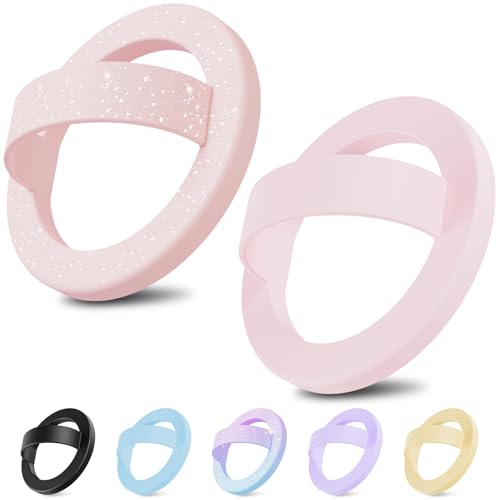 (2 Pack) Magnetic Finger Loop Grip for Magsafe, Light Pink & Pink Sparkle - color: Light Pink & Pink Sparkle