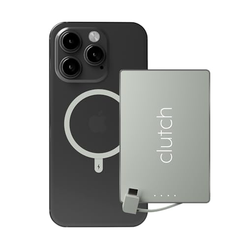 Clutch - Pro USB-C Portable Charger - Compatible with iPhone 15, 16, 17 & Android Devices - Power Bank Magnetic Battery - TSA Travel Approved - USB Rechargeable - Built-in Cable - 5000 mAh - 3.7oz - color: Gray