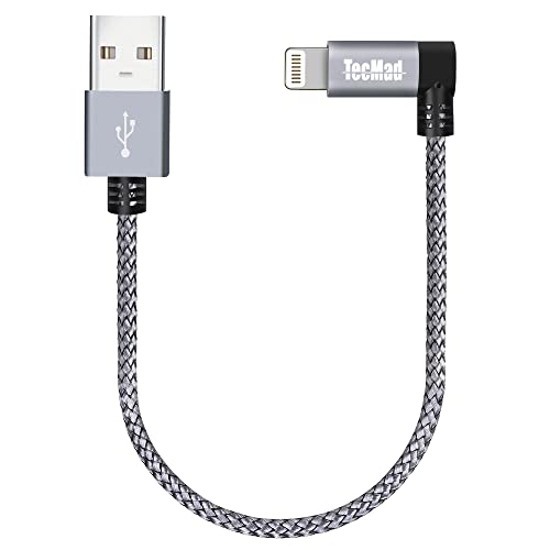 0.65ft Short iPhone Charger Cord [C89 MFi Certified] 90 Degree Ligthning Cable, Nylon Braided for iPhone 14/14 Pro, AirPods Pro, iPhone 13/13 Pro/12, iPad Pro and More (Grey)