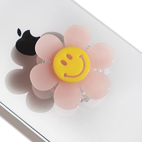 On The Grip Cheerful Smiley Flower Phone Grip - Bright, Expandable, Collapsible - Comfortable Touch, Secure Grip (Pink) - color: Pink