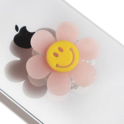 On The Grip Cheerful Smiley Flower Phone Grip - Bright, Expandable, Collapsible - Comfortable Touch, Secure Grip (Pink) - color: Pink