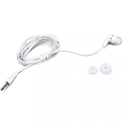 Premium Flat Wired Headset Mono Hands-Free Earphone w Mic Single Earbud Headphone Earpiece in-Ear [3.5mm] White for MetroPCS LG Aristo - MetroPCS LG G Stylo - MetroPCS LG K10