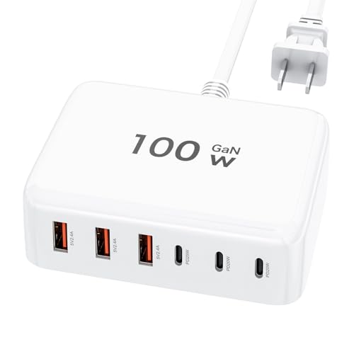 100W GaN USB C Fast Charger Compact 6 Port Charging Station
