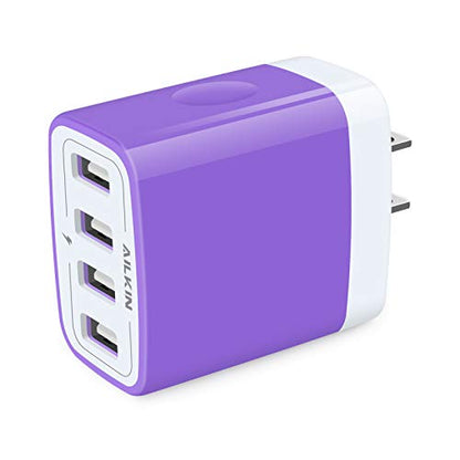 USB Charger Cube, Wall Charger Plug, AILKIN 4.8A 4-Muti Port USB Adapter - color: Purple