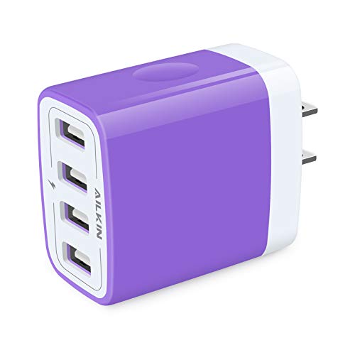 USB Charger Cube, Wall Charger Plug, AILKIN 4.8A 4-Muti Port USB Adapter - color: Purple