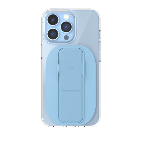 CLCKR Compact Mobile Cell Phone Grip Holder Compatible with MagSafe iPhone 15, 14, 13, Pro, Pro Max, Plus, Magnetic Phone Kickstand with Finger Strap, 3500G Extra Strong Magnet, Light Blue