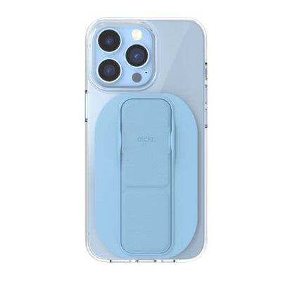 CLCKR Compact Mobile Cell Phone Grip Holder Compatible with MagSafe iPhone 15, 14, 13, Pro, Pro Max, Plus, Magnetic Phone Kickstand with Finger Strap, 3500G Extra Strong Magnet, Light Blue