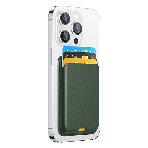 Phone Card Holder, Premium Leather Wallet Stick on, Adhesive Credit Card Holder for Case, Sticky Wallet for Back of Cover, Android Cell Phone, iPhone, Fit 4 Cards, Green - color: Green