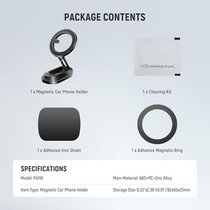 NEEWER Magnetic Phone Holder for Car, Dual Sided Magnet Cell Phone Mount Compatible with MagSafe iPhone, Car Stand Accessories for Dash Windshield Navigation Glass Gym Video Recording, PA118 - style: PA118
