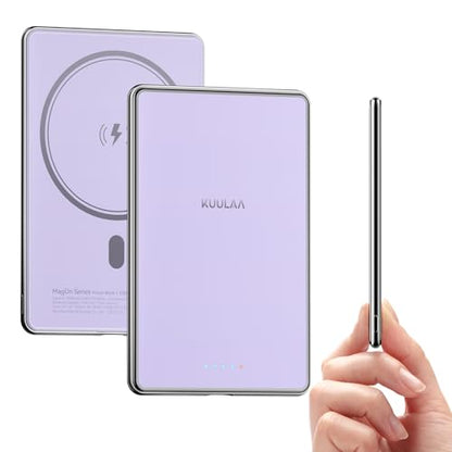 Kuulaa Magsafe Battery Pack 5000mAh, 0.27 in Ultra Slim Magsafe Portable Charger Slim Magnetic Apple Portable Charger 20W Power Delivery Power Bank for iPhone 17/16/15/14/13/12 Series,Black (Purple) - color: Purple