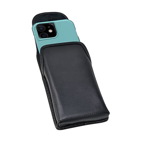 Turtleback Belt Clip for iPhone 16 Pro, 16e, 15 pro 14 Pro 13 Pro -Medium- Fits w/Shockproof Commuter Style Cases, Premium Black Leather, Vertical Belt Holder, Magnetic Closure HD Rotating Clip - color: Vertical - Leather w/ Metal Clip, size: Medium