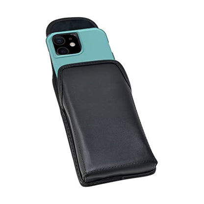 Turtleback Belt Clip for iPhone 16 Pro, 16e, 15 pro 14 Pro 13 Pro -Medium- Fits w/Shockproof Commuter Style Cases, Premium Black Leather, Vertical Belt Holder, Magnetic Closure HD Rotating Clip - color: Vertical - Leather w/ Metal Clip, size: Medium