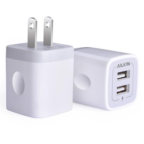 USB Wall Charger, Charger Adapter AILKIN 2Pack 2.1A Dual Port Quick Plug