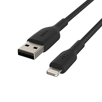Belkin BoostCharge Braided Lightning Cable - 6.6ft/2M - MFi Certified Apple iPhone Charger USB to Lightning Cable 6ft - iPhone Cable - iPhone Charger Cable - Apple Charger - USB Phone Charger - Black - color: Black, style: 6.6 ft