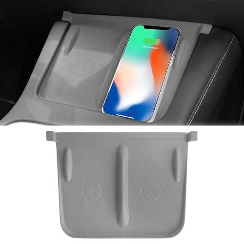 Center Console Wireless Charging Mat Compatible with Tesla Model Y 3 2024 2023 2022 2021Accessories Interior Pad Non-Slip Mat Upgrade Protection Trim Pads Dashboard Decoration Cover Gen 2 (Gray)