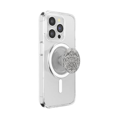PopSockets Phone Grip for MagSafe, Magnetic Holder- Mandala Silver - color: Mandala, style: MagSafe