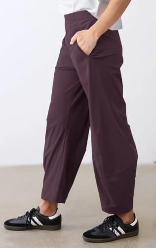 Womens Barrel Travel Pants Elastic Waist Baggy Ankle Pants with Pockets - color: Stretchy-burgundy, size: X-Small