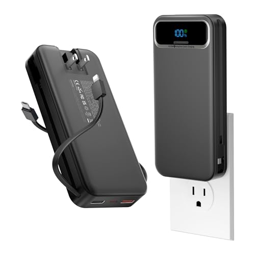 aonidi Portable Charger 20000mAh with Built-in Cables&AC Wall Plug, Black - color: Jet Black