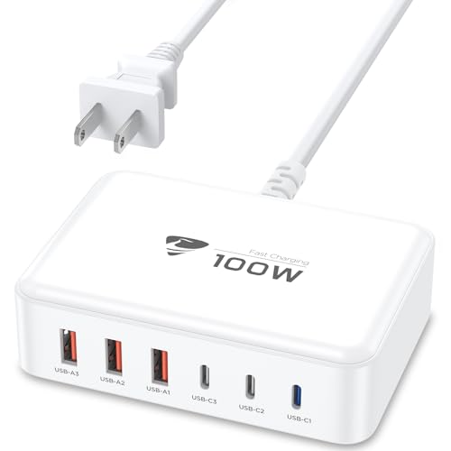 USB C Fast Charger, 100W GaN 6 Port USB C Fast Charging Station Hub Block Cube, QC USB A and PD USB C Wall Charger Power Multiple USB Charger Plug for iPhone 17 16 15 14 13 12 Pro Max, iPad, Samsung
