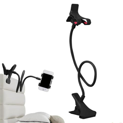 Gooseneck Phone Holder for Bed, Bed Table Phone Mount, Long Lazy Arm Headboard Bedside Bracket Clamp Stand, Easy 360 Adjustment Flexible Cellphone Clip for Home Offices Kitchen Gyms Table, 50cm - color: Black