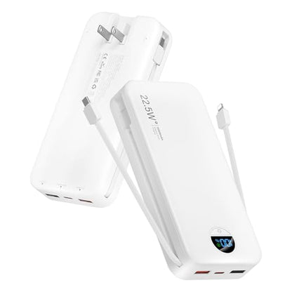 citicr Portable Charger 20000mAh PD20W w/Built-in Cables & Wall Plug White - color: Ivory