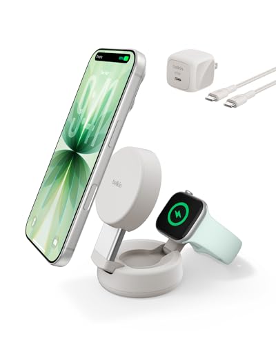 Belkin Qi2.2 25W Wireless 2 in 1 iPhone Charger, Fast Charging for Travel - color: Sand, style: 2 in 1