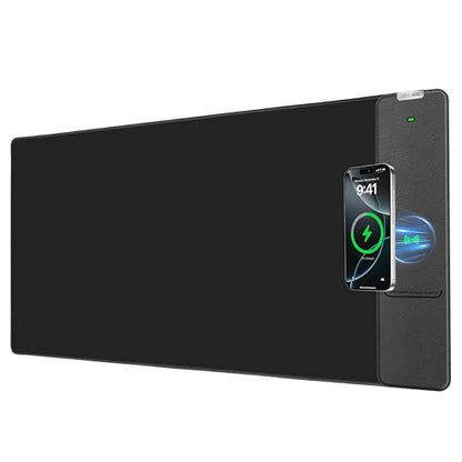 Wireless Charging Mouse Pad, 31.5"x15.8" Large Desk Mat, Smooth Glide - color: Black-31.5"x15.8"-Right