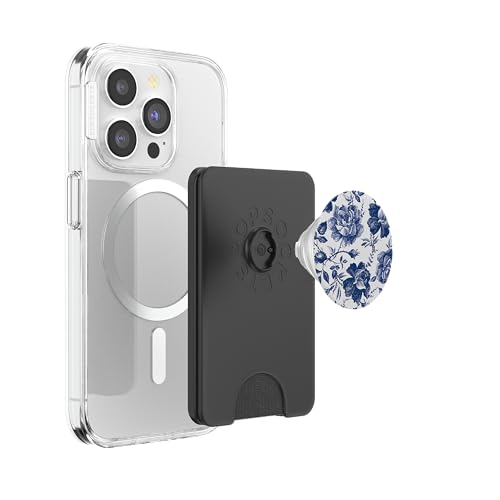 Rose to Fame Blue & White Rose PopSockets PopWallet for MagSafe - style: Magnetic PopWallet