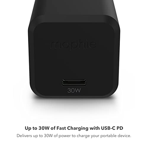 Mophie speedport 30 USB-C Charger GaN 30W Fast Compact Foldable Charger for MacBook Pro 13, Galaxy S24 Ultra/S23/S22, Note 20/10, iPhone 17/16/15/14/13 and More - Black - color: Black, style: 30W