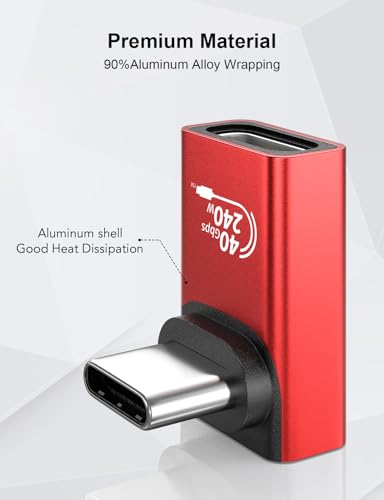 XAOSUN 40Gbps 90 Degree USB C Adapter, Right Angle USB4.0 Converter 2-Pack - color: 90 Degree-Red
