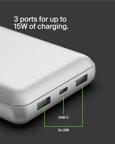 Belkin 20000mAh 15W 3 Port Power Bank, USB A to USB C Cable Included - color: Silver