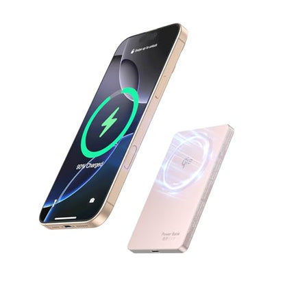 Selore&S-Global Magnetic Power Bank, 5000mAh Slim USB-C 20W Fast Charging, Qi2 Certified 15W Wireless Battery Pack Compatible with iPhone 17 16 15 14 13 12 Series, Travel Essential - color: Pink-1