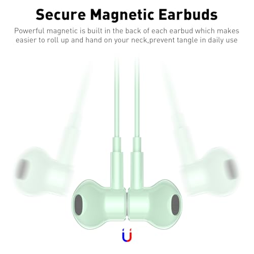 USB C Headphones Magnetic Wired Earbuds with Mic for Apple/Samsung Android - color: Mint Green