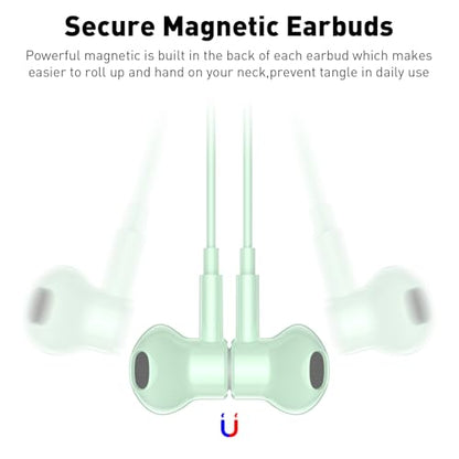 USB C Headphones Magnetic Wired Earbuds with Mic for Apple/Samsung Android - color: Mint Green