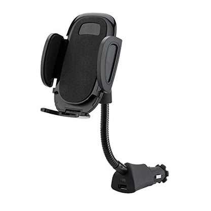 Scosche Universal 12V Car Phone Mount with USB Charger, Phone Holder with Cigarette Lighter Adapter for 12V Socket Plug-In, Flexible Gooseneck, Adjustable Cradle for iPhone & Android Cell Phones - style: 12V Charging Port