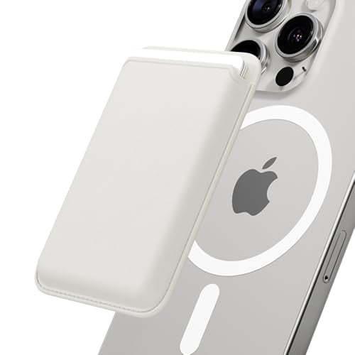 Sinjimoru Magnetic Card Wallet for MagSafe, Vegan Leather, White - color: White