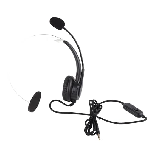 Wired Trucker Headset with Noise Cancelling Microphone, Mono Headset for Call Center and Customer Service, 3.5mm Wired Telephone Headset with Volume Control for Cellphone