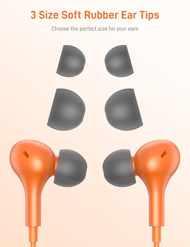 USB C Headphones for Apple/iPhone Duo 18 17 16 15 Wired Earbuds with Case - color: Orange