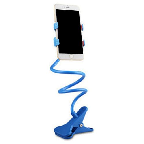 Gooseneck Phone Holder for Bed, Cell Phone Mount Clamp Clip, Flexible Long Arm Overhead Cellphone Mount, Bedside Lazy Bracket, Cellphone Stand for Desk, Table, Headboard(Blue) - color: Blue