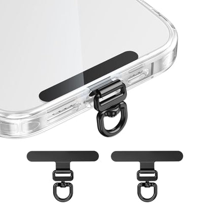 saxsion Phone Tether Tab & Lanyard Tab, 360° Swivel Clip - Ultra Thin Stainless Steel Universal Patch for All Phone Cases - color: Black*2
